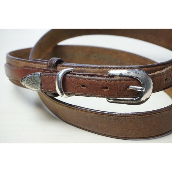 Orvis Brown Leather Metal Buckle Mens Belt Sz 42 M - Picture 2 of 4